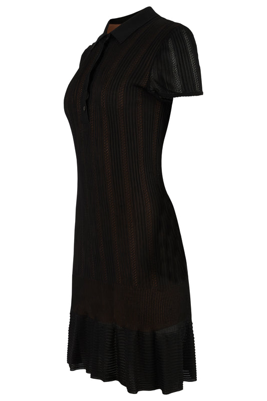 Alaia Ribbed Black Polo Dress