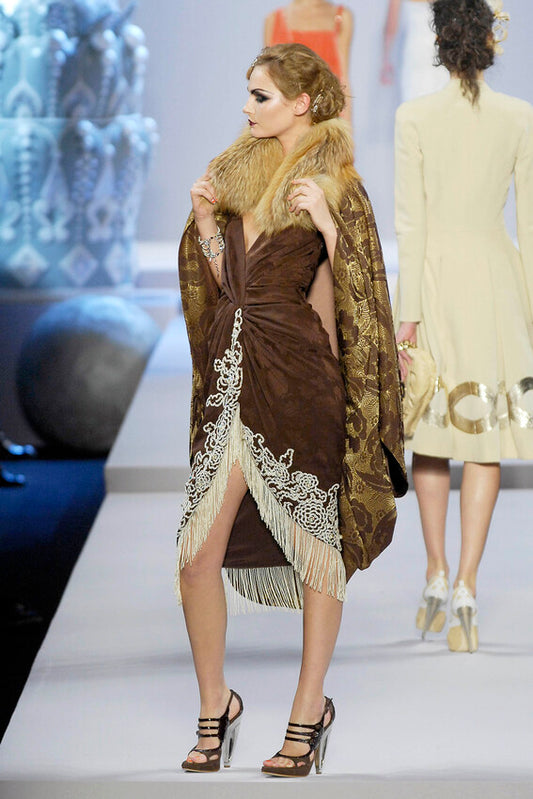 Vintage Christian Dior S/S 2008 Ivory Fringe Beaded Dress