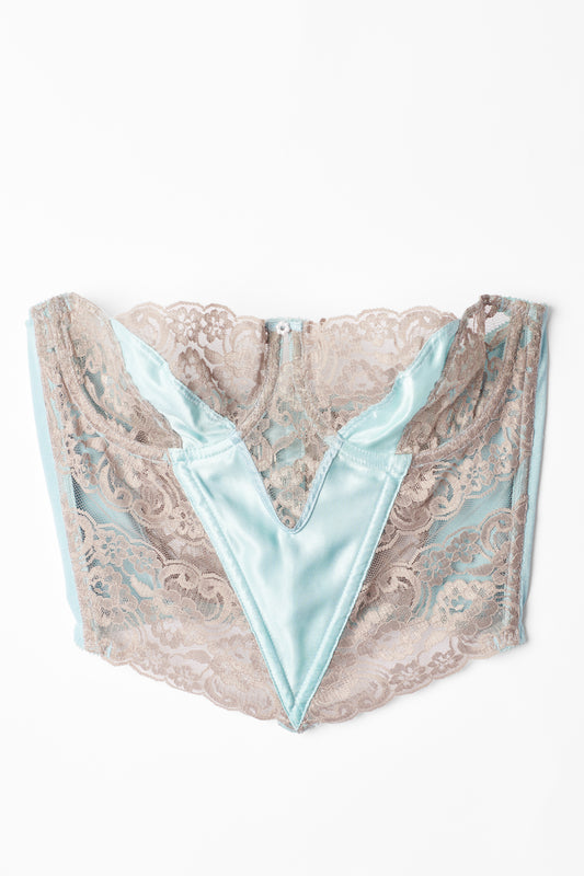 Vintage Lace Blue Satin Corset