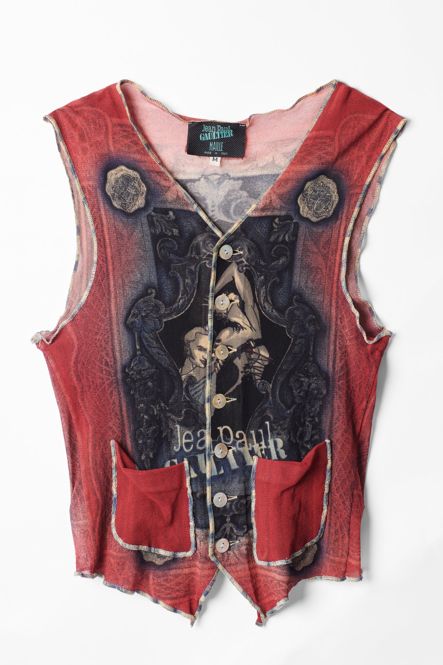 Vintage Mesh Printed Waistcoat Vest
