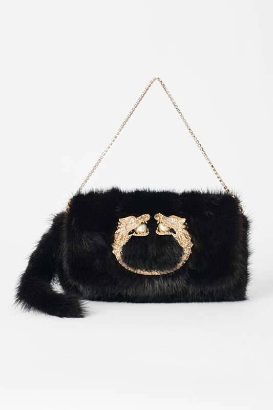 F/W 2004 Runway Mink Fur Dragon Pearl Black Clutch