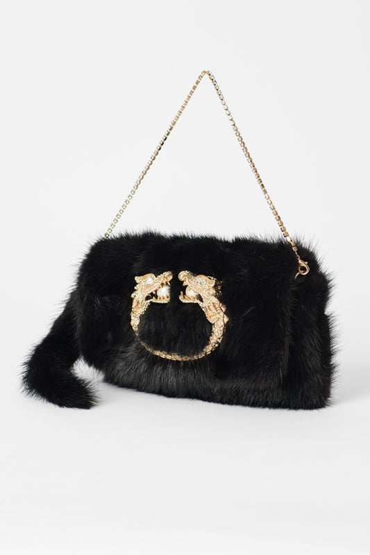 F/W 2004 Runway Mink Fur Dragon Pearl Black Clutch