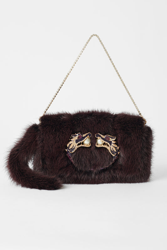 F/W 2004 Runway Mink Fur Dragon Pearl Burgundy Clutch