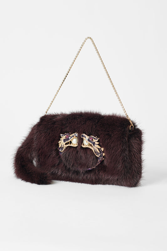 F/W 2004 Runway Mink Fur Dragon Pearl Burgundy Clutch