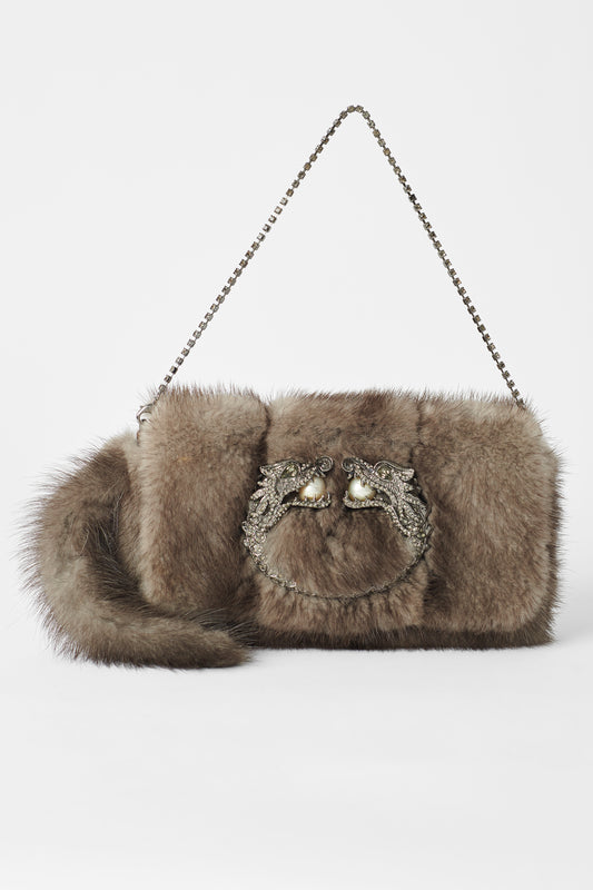 F/W 2004 Runway Mink Fur Dragon Pearl Grey Clutch