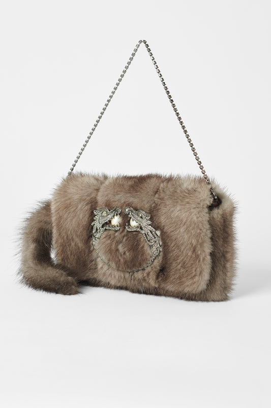 F/W 2004 Runway Mink Fur Dragon Pearl Grey Clutch