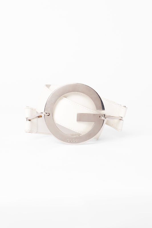 Vintage S/S 1995 White Leather G Logo Ring Belt