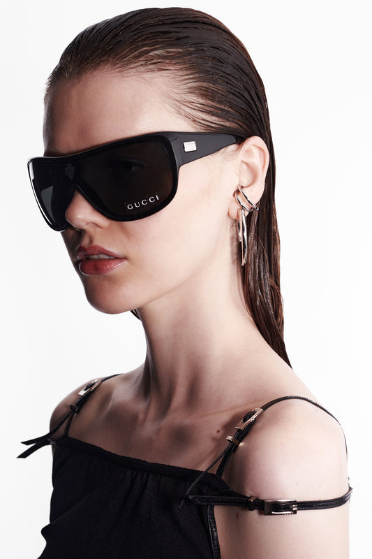 2000's Black Oversized Shield Sunglasses