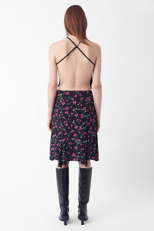 Cherry Print Silk Skirt