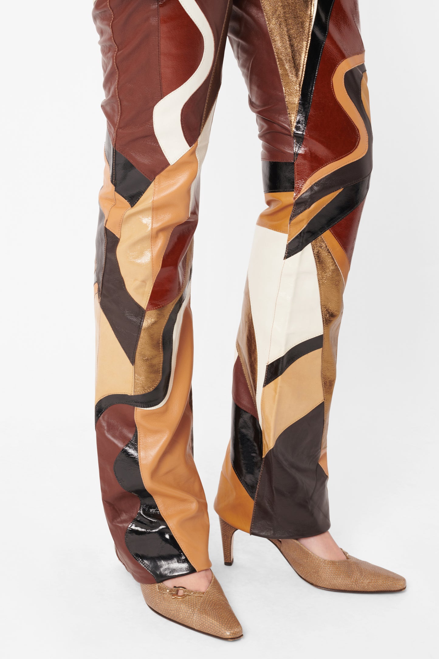 Vintage S/S 2002 Runway Brown Patchwork Leather Trousers