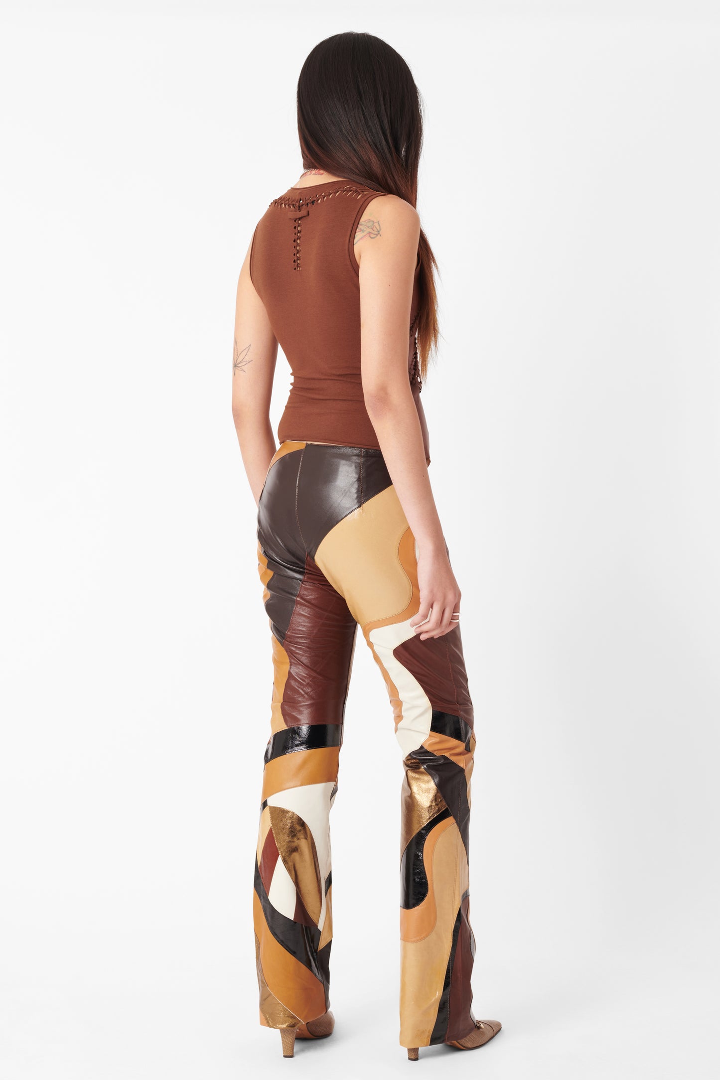 Vintage S/S 2002 Runway Brown Patchwork Leather Trousers