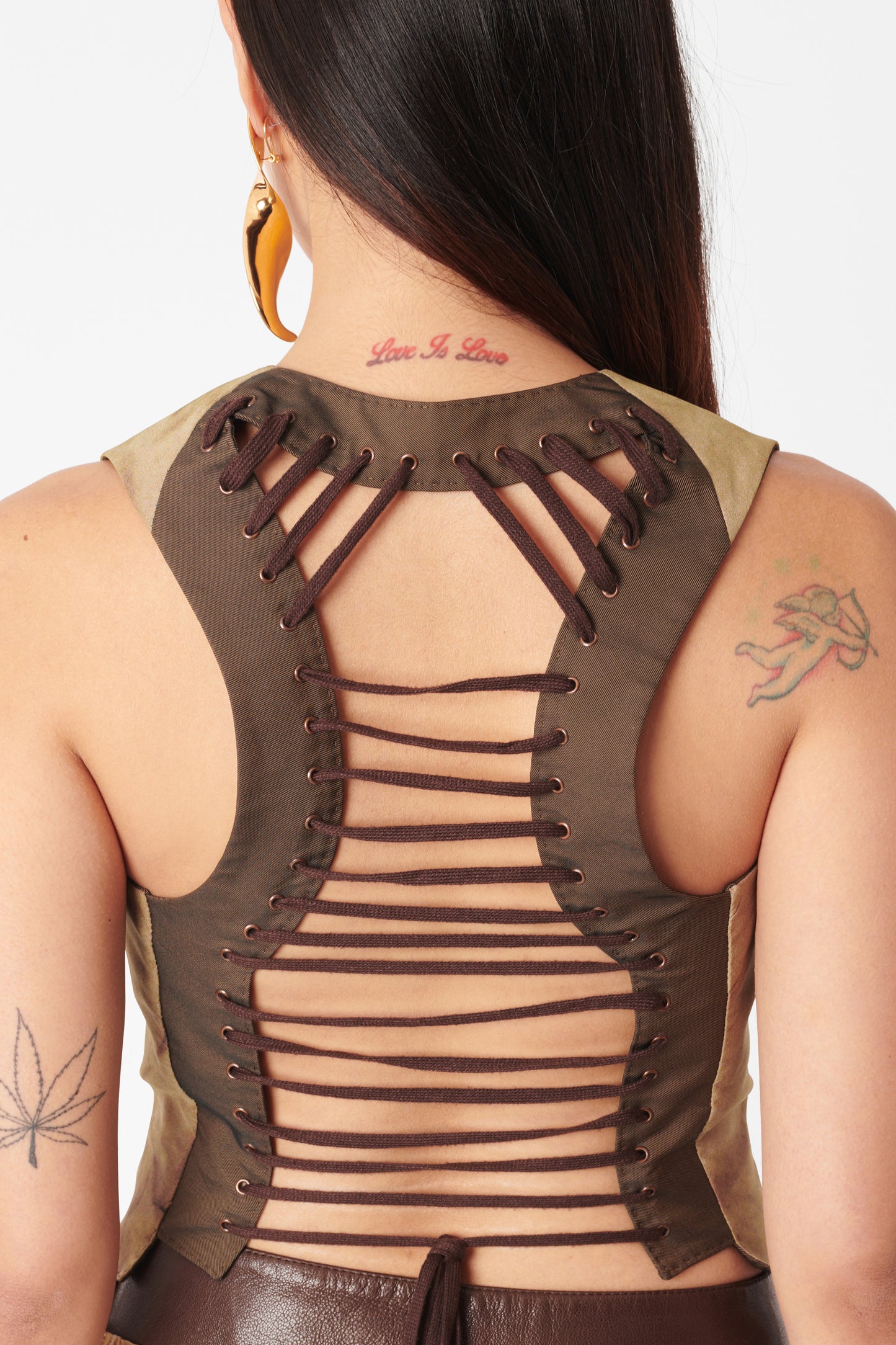 Vintage Lace Up Backless Vest