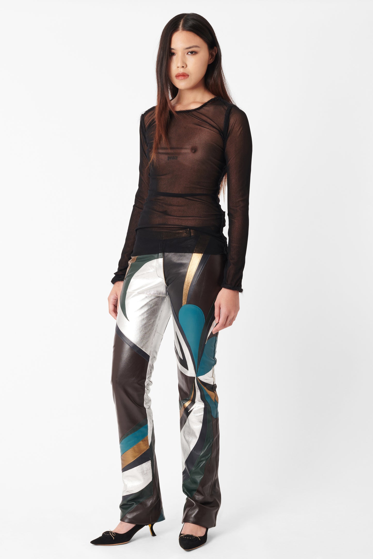 Vintage S/S 2002 Runway Silver Leather Patchwork Trousers