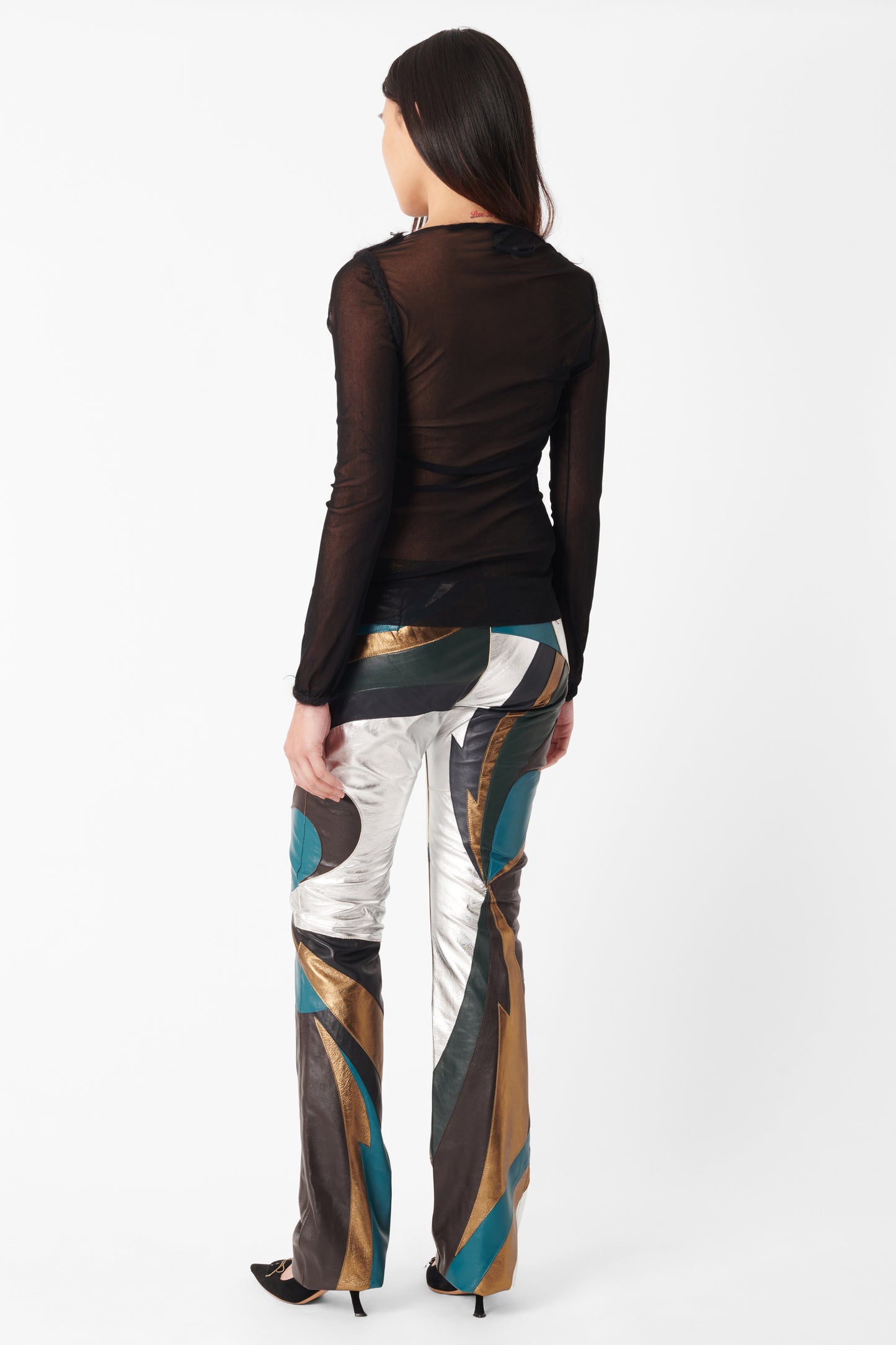 Vintage S/S 2002 Runway Silver Leather Patchwork Trousers