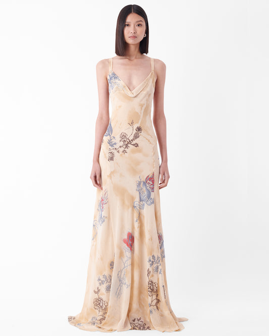 Vintage S/S 2003 Runway Tattoo Backless Silk Gown