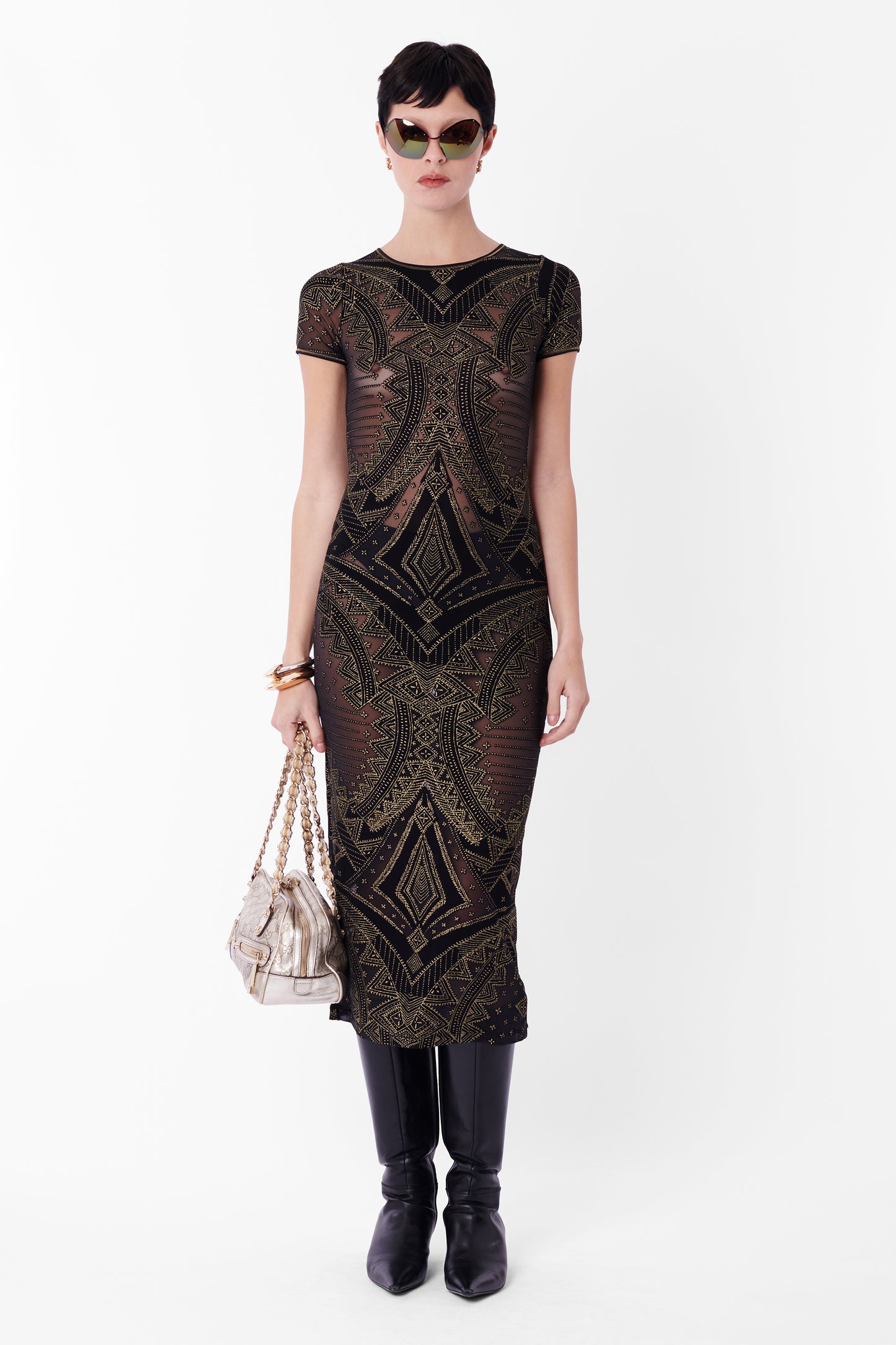 Vintage Black & Gold Semi-sheer Mesh Dress Nordic Poetry Vintage Black & Gold Semi-sheer Mesh Dress Nordic Poetry