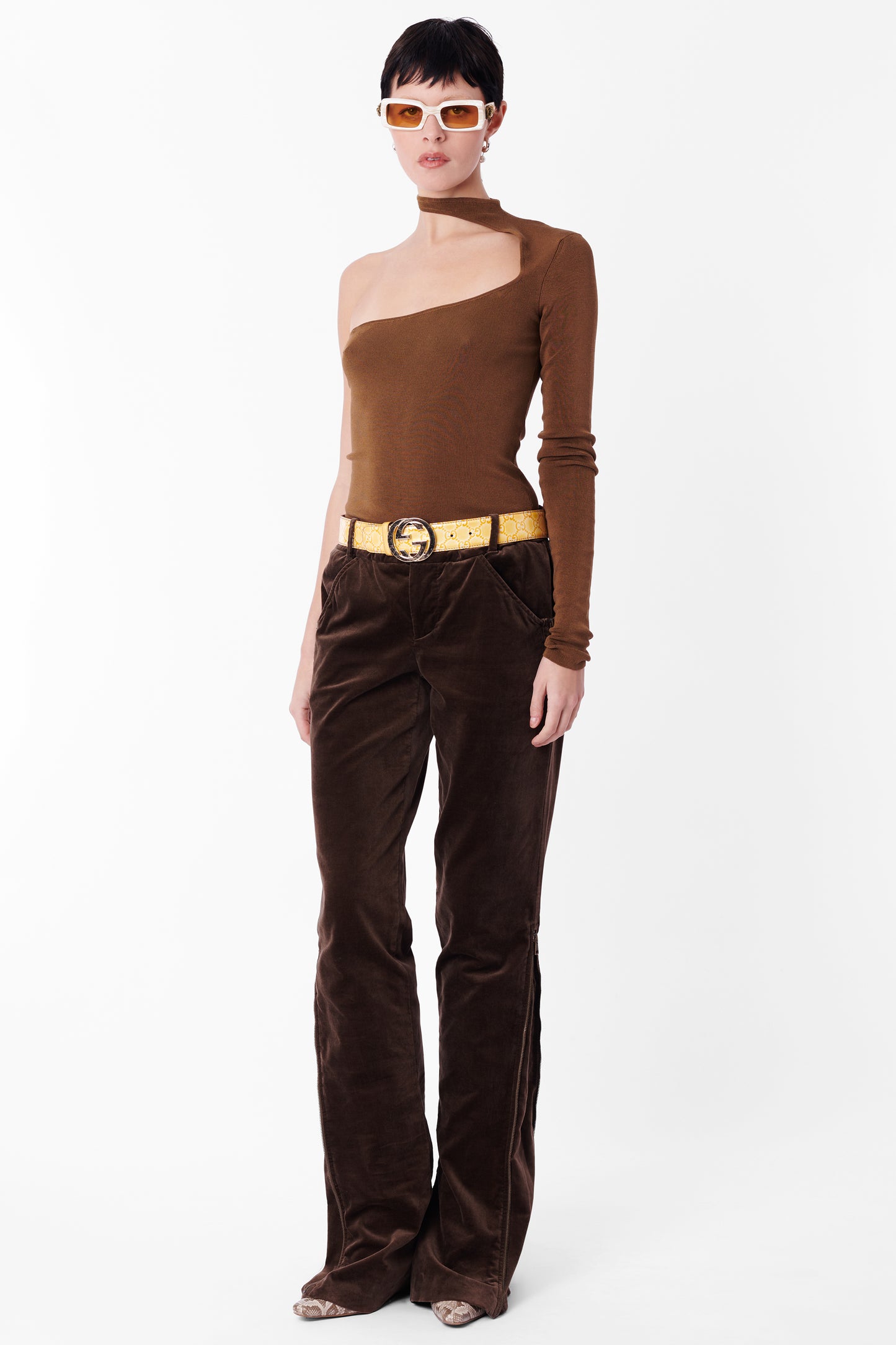 Vintage F/W 2003 Brown Velvet Zip Trousers