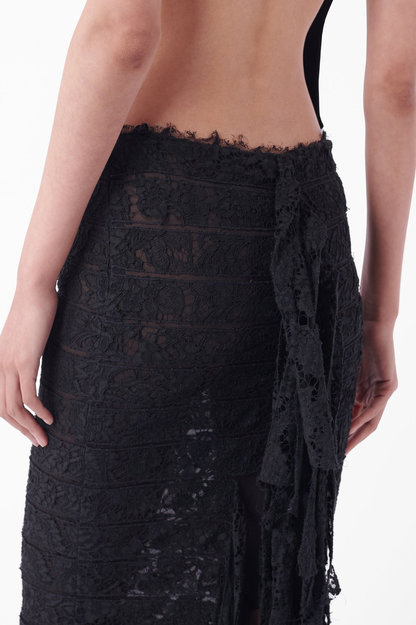 Vintage F/W 2002 Black Lace Ruffle Silk Maxi Skirt