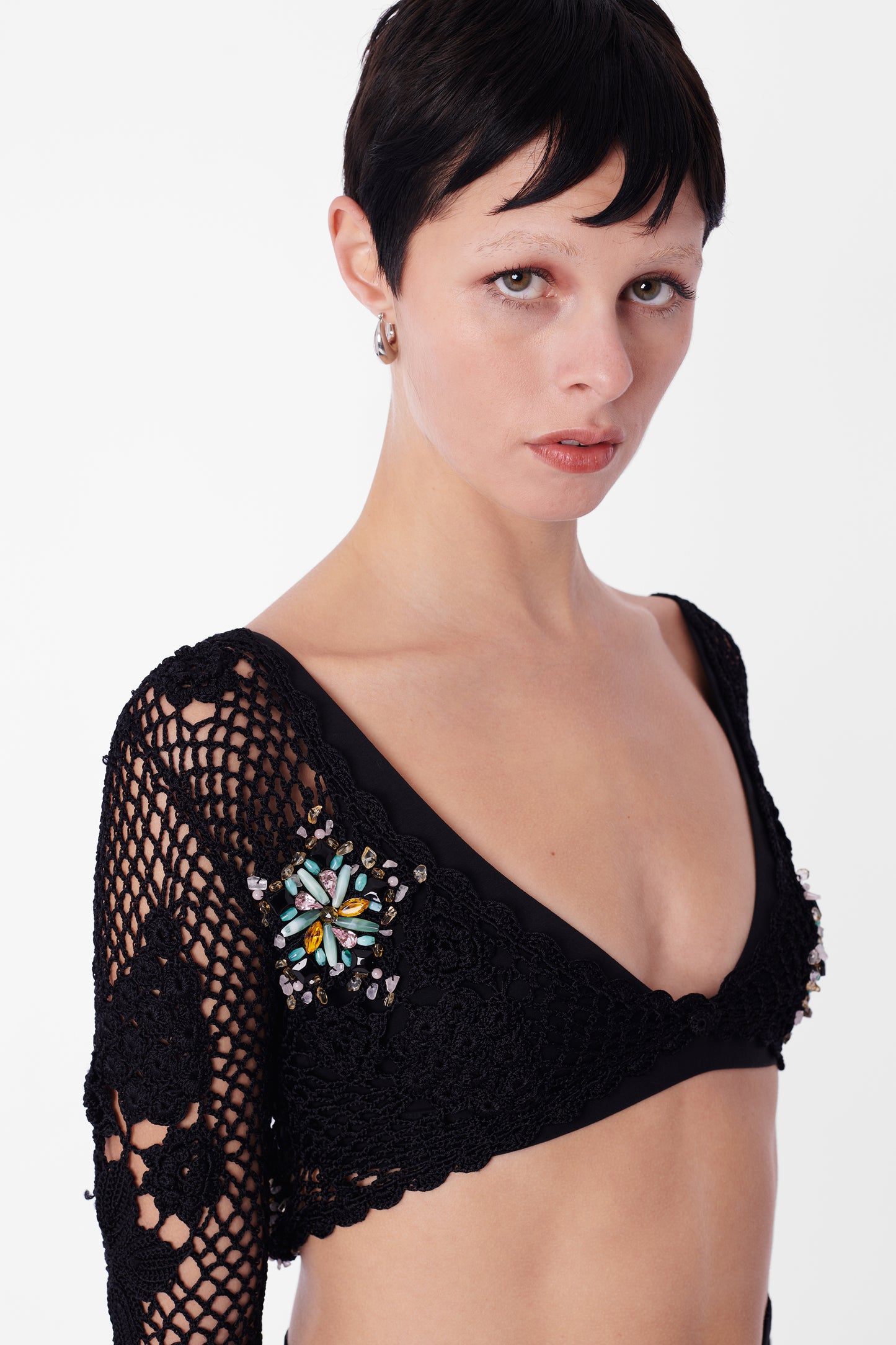 Vintage 2000’s Embellished Black Crochet top