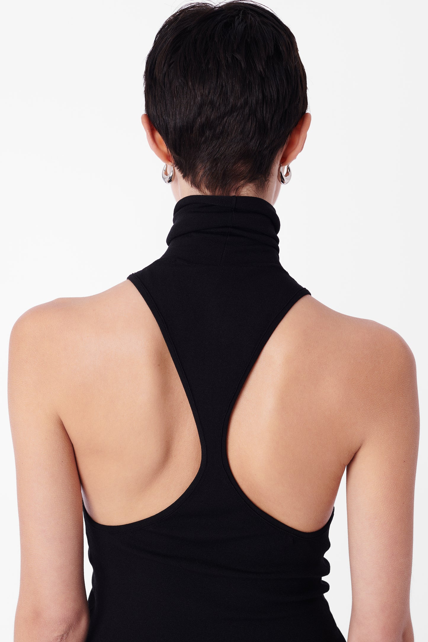 Vintage Black Open Back Sleeveless Silk Turtleneck