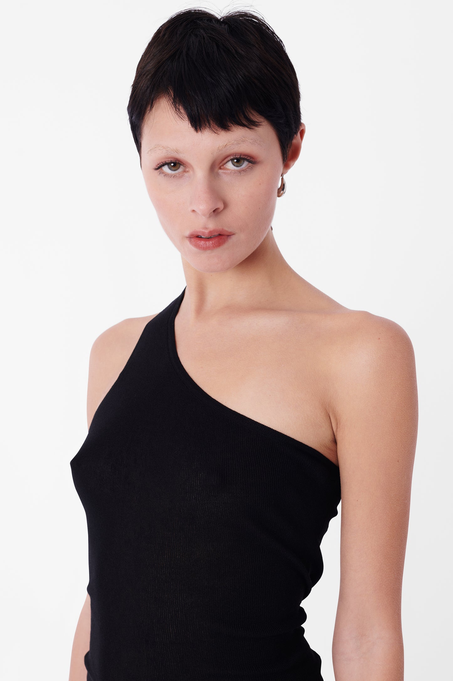 Vintage Black Asymmetric Silk Top