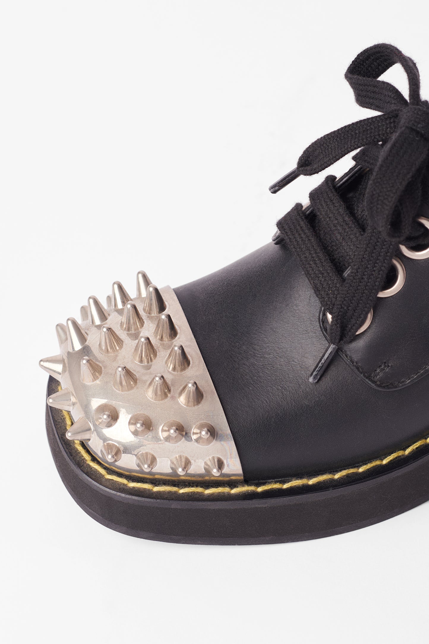 Spiked Leather Block Heel Derby Shoes