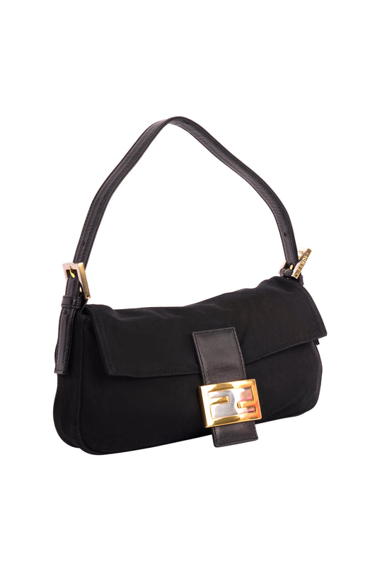 Vintage Fendi 1990's Black Suede Baguette Bag