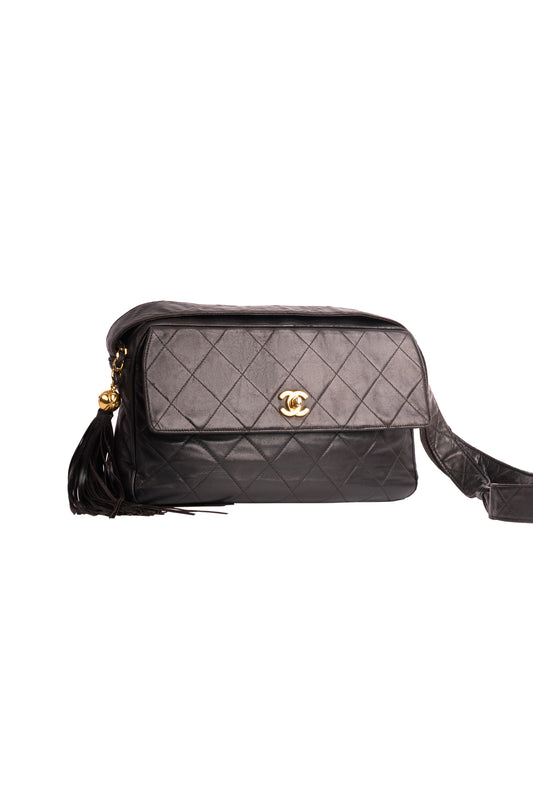 Vintage Chanel 1994/96 Black Lambskin Leather Crossbody Bag