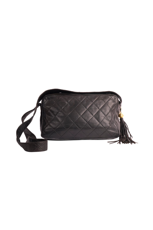 Vintage Chanel 1994/96 Black Lambskin Leather Crossbody Bag