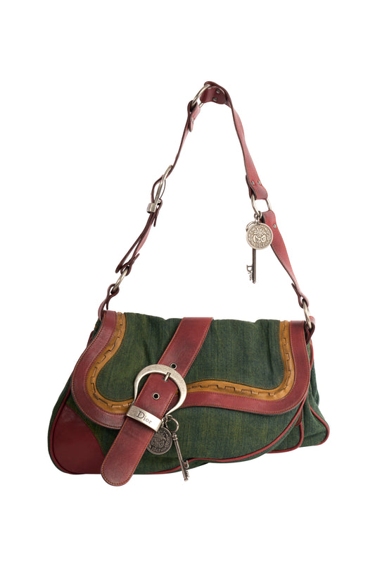 Vintage Christian Dior 2009 Gaucho Double Green Denim Bag
