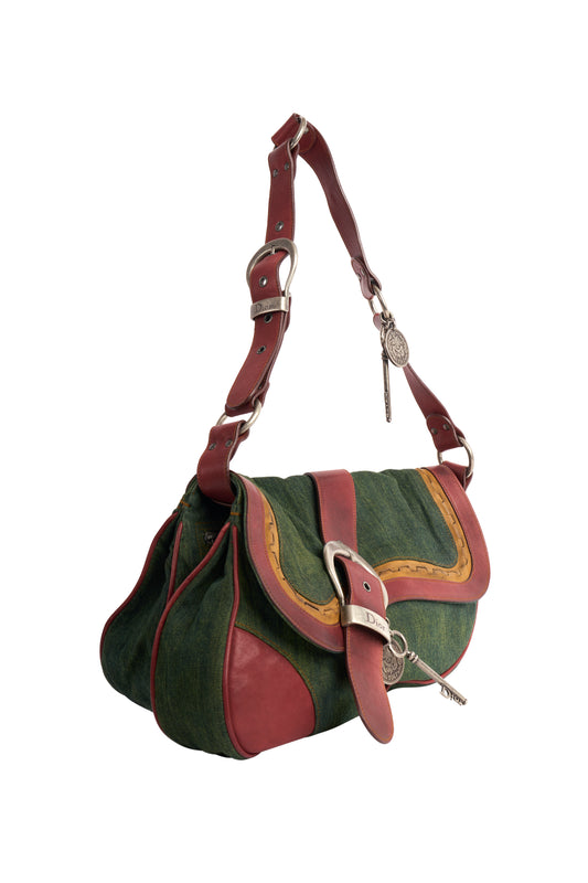 Vintage Christian Dior 2009 Gaucho Double Green Denim Bag