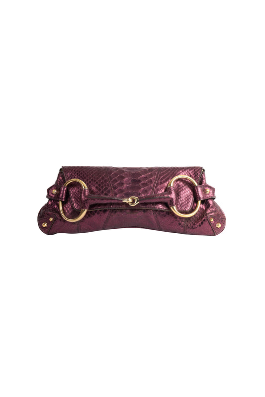 Vintage Gucci 1995 Metallic Purple Python Clutch