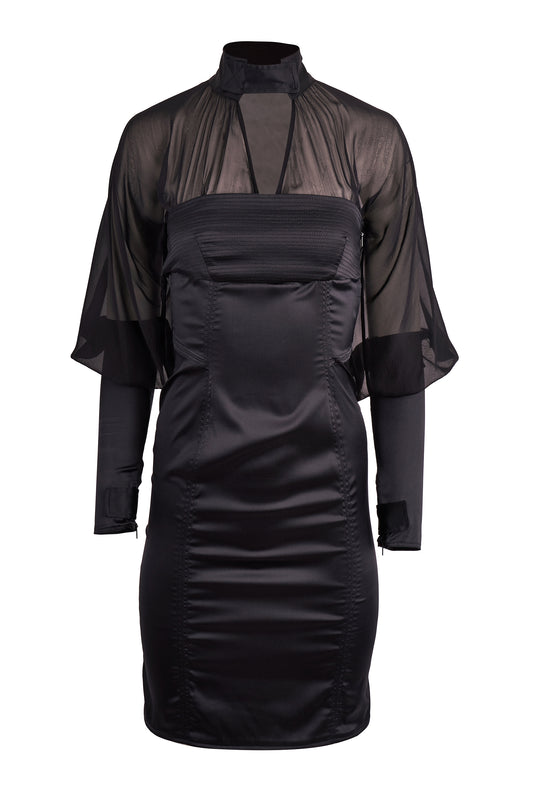 Vintage Gucci  2003 By Tom Ford Satin Silk Black Dress