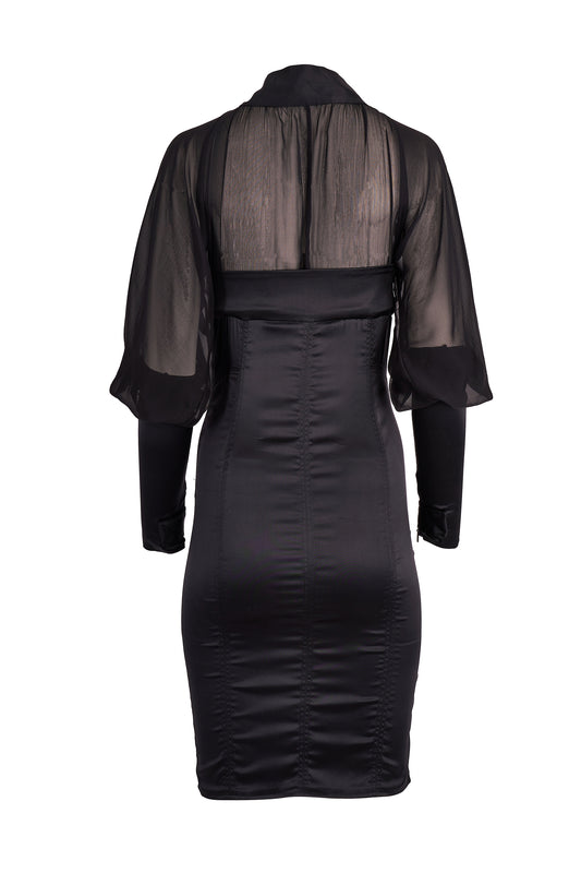 Vintage Gucci  2003 By Tom Ford Satin Silk Black Dress
