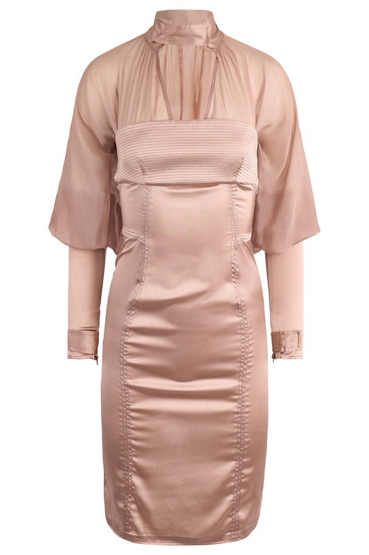 Vintage Gucci  2003 By Tom Ford Satin Silk Nude Dress