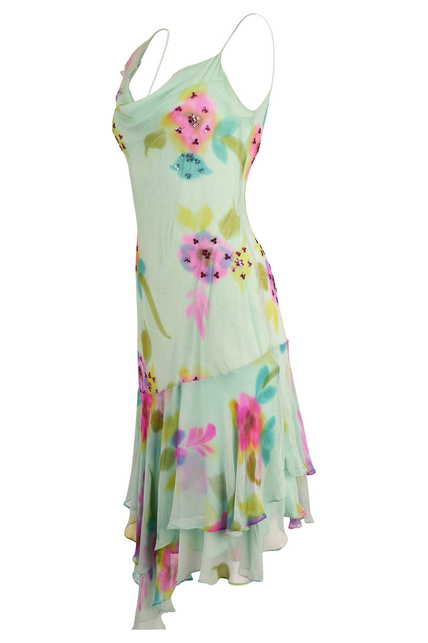Vintage Brunella Floral Print Light Blue Midi Dress