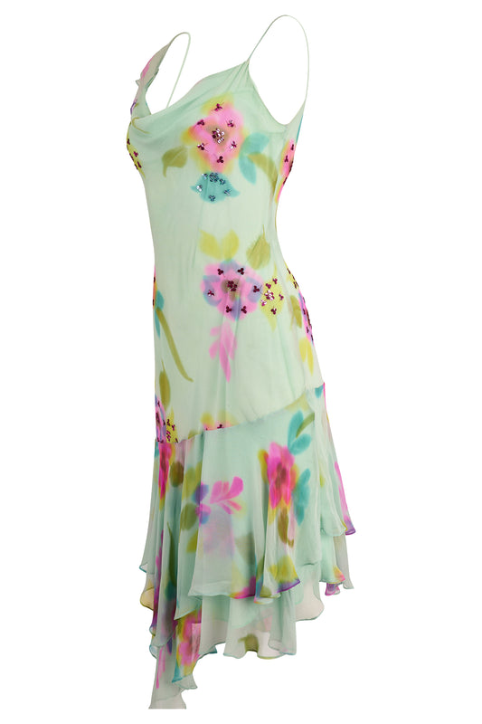 Vintage Brunella Floral Print Light Blue Midi Dress