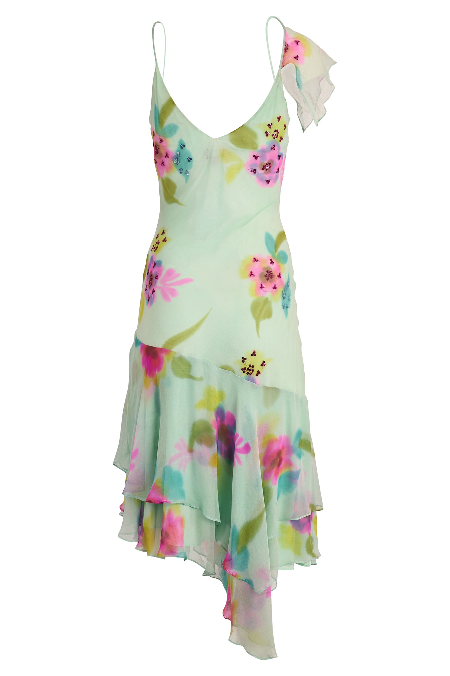 Vintage Brunella Floral Print Light Blue Midi Dress