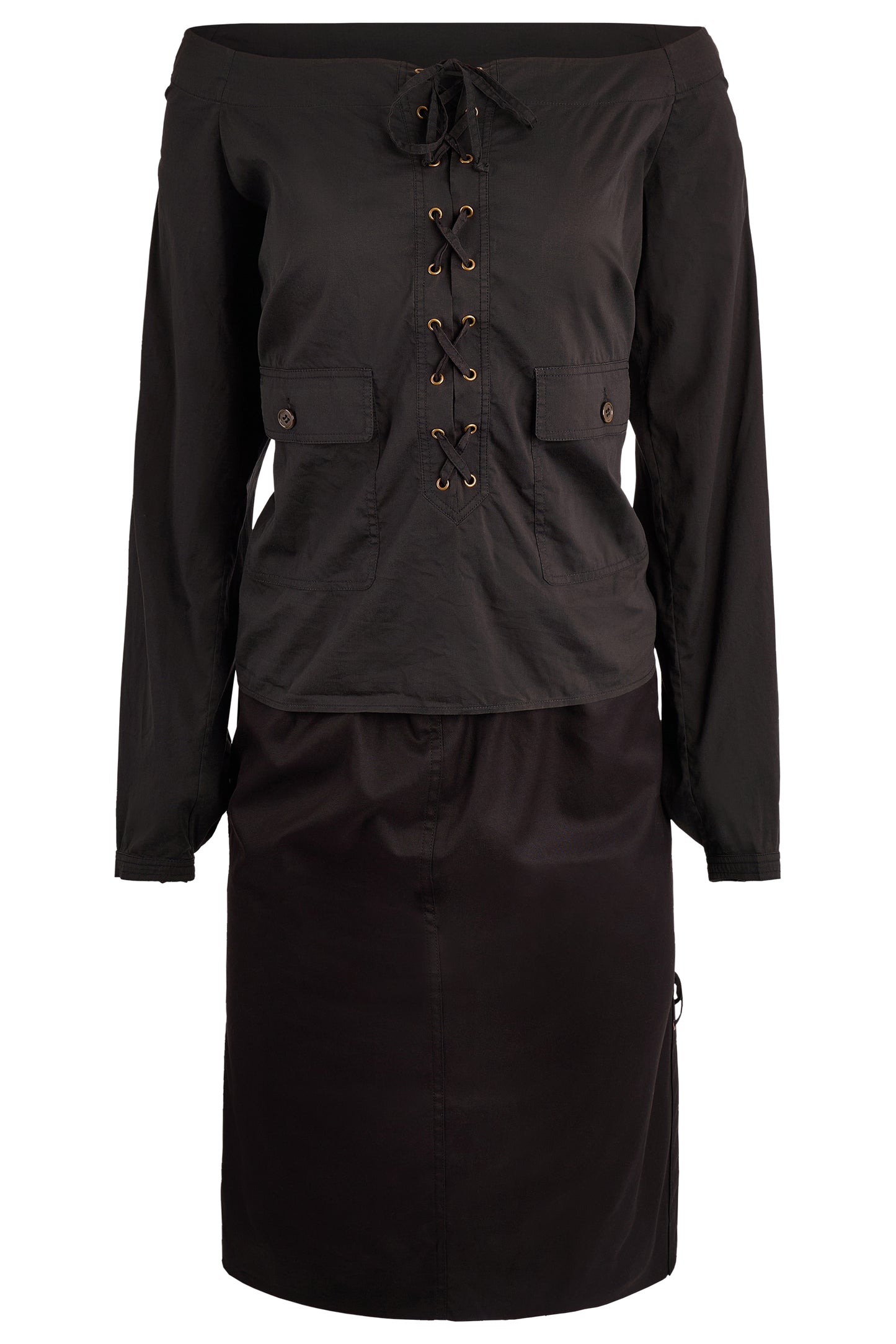 Vintage Yves Saint Laurent Rive Gauche S/S 2002 Black Lace Up Co Ord Set