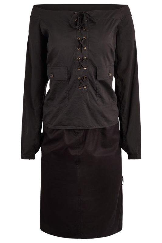 Vintage Yves Saint Laurent Rive Gauche S/S 2002 Black Lace Up Co Ord Set
