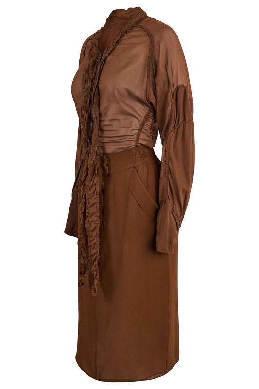 Vintage Yves Saint Laurent Rive Gauche By Tom Ford S/S 2002 Silk Brown Co Ord Set