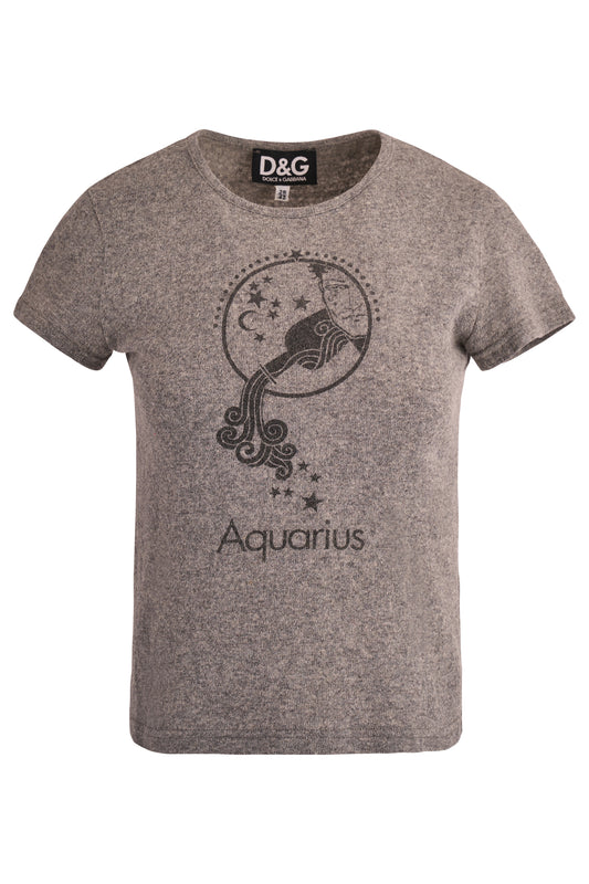 Vintage D&G Grey Knit " Aquarius" Print Top