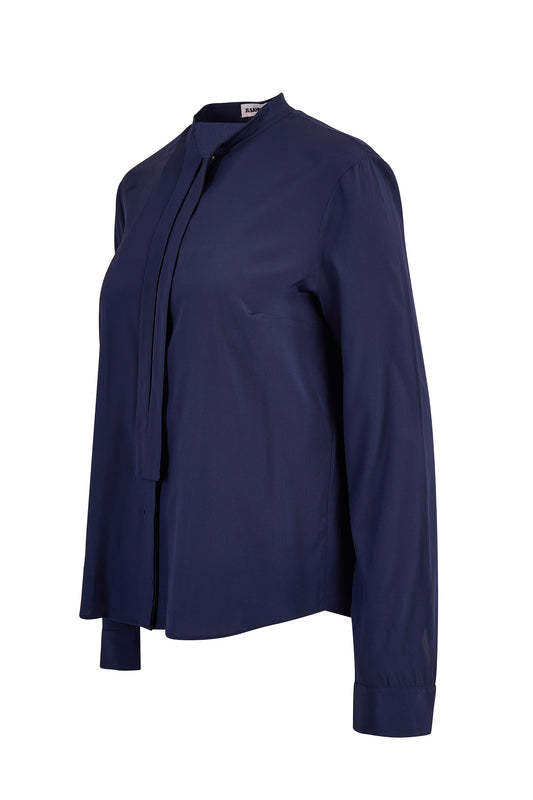Jil Sander Navy Blue Silk Tie Up Blouse