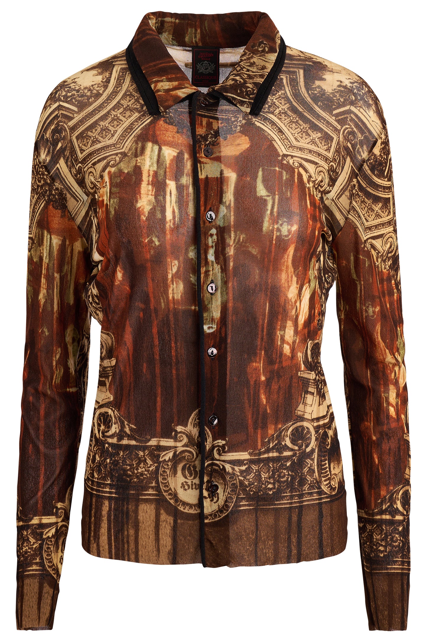 Vintage Jean Paul Gaultier A/W 1998 Gothic Church Print Mesh Shirt