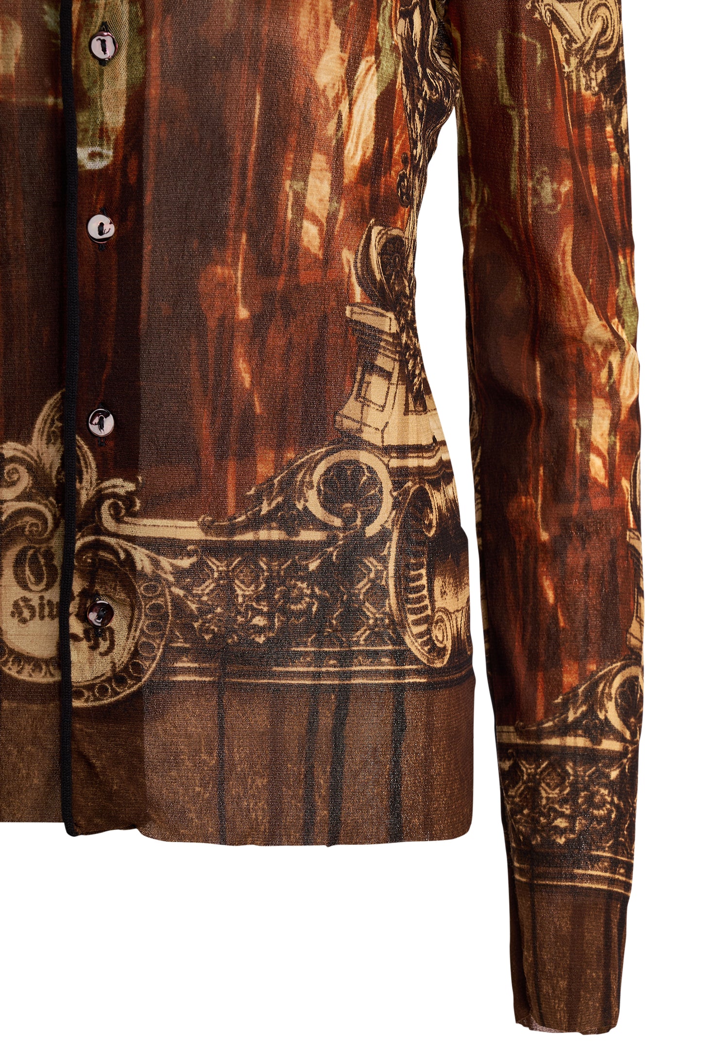 Vintage Jean Paul Gaultier A/W 1998 Gothic Church Print Mesh Shirt