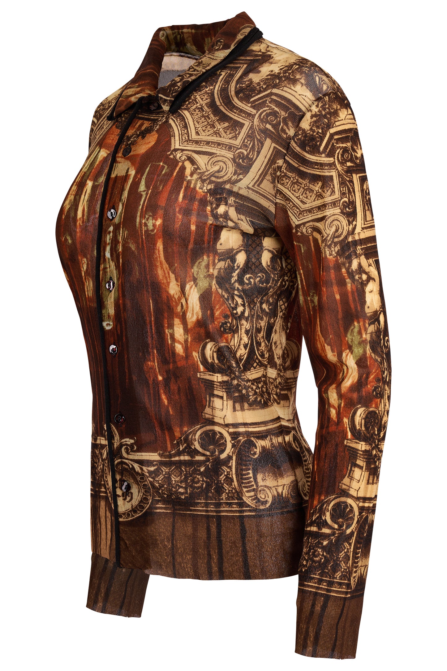 Vintage Jean Paul Gaultier A/W 1998 Gothic Church Print Mesh Shirt