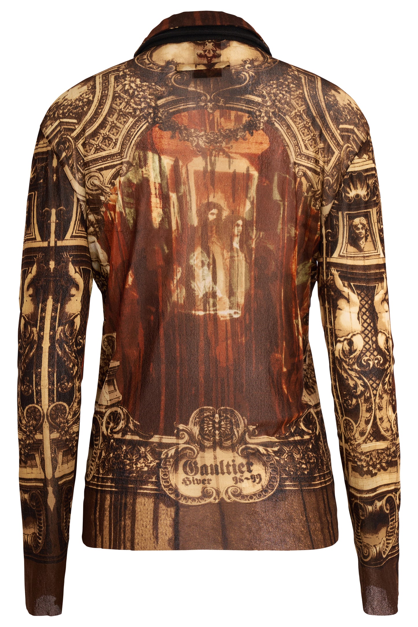 Vintage Jean Paul Gaultier A/W 1998 Gothic Church Print Mesh Shirt