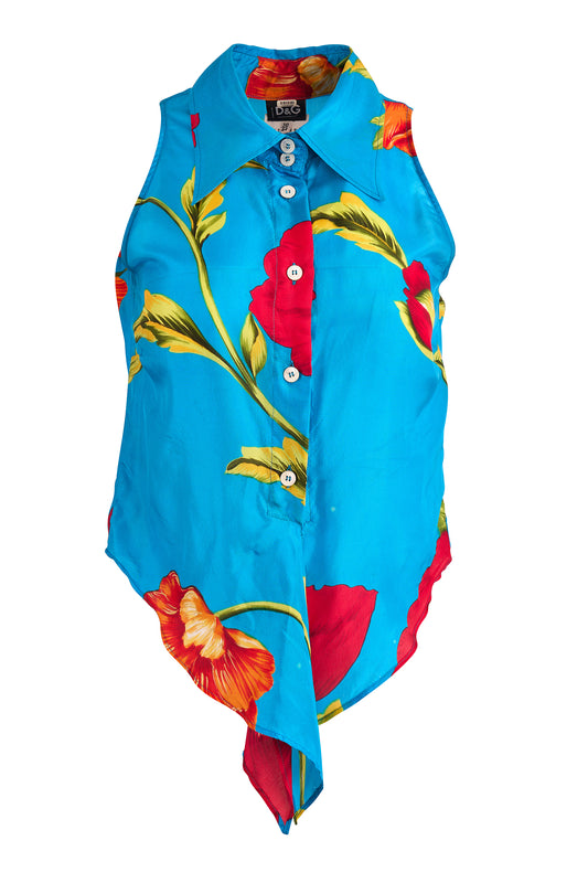 Vintage D&G 2000's Floral Silk Tie Up Blouse