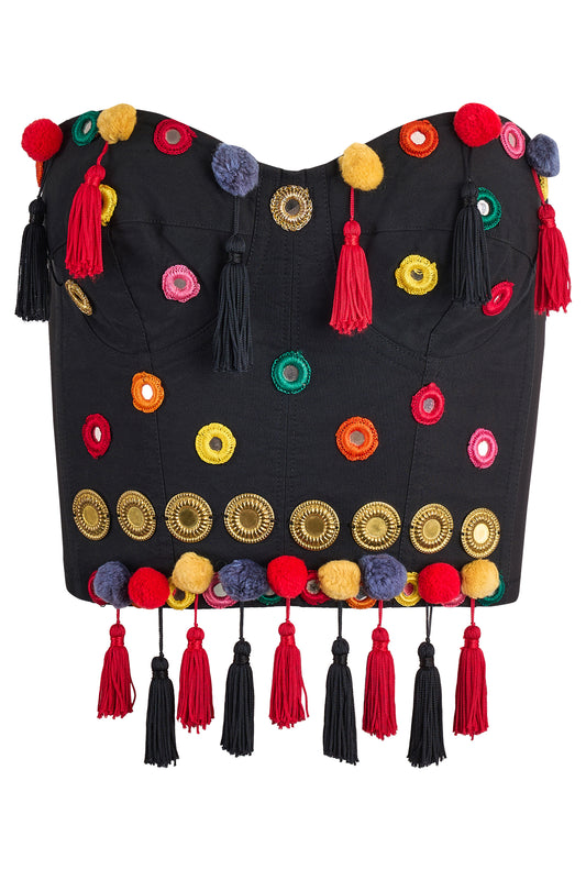 Vintage Dolce & Gabbana F/W 1992 Runway Pom Pom Embellished Corset Top