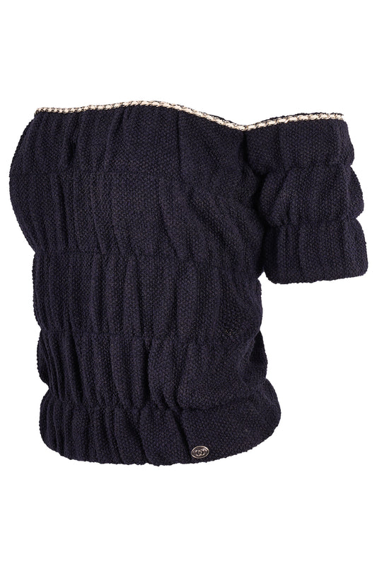 Chanel S/S 2021 Navy Blue Off Shoulder Knit Top